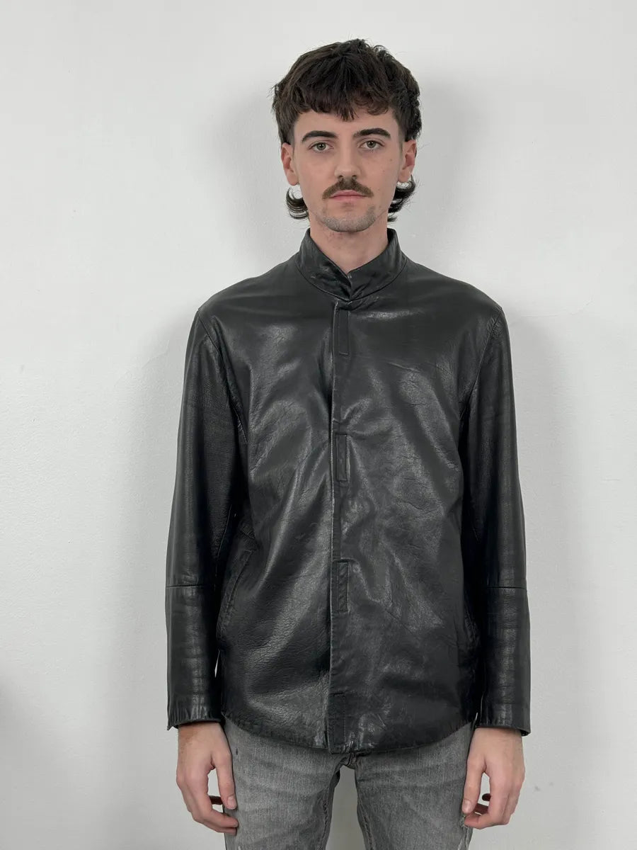 1990s Emporio Armani Pure Black Leather Jacket cxRMbzJ 2