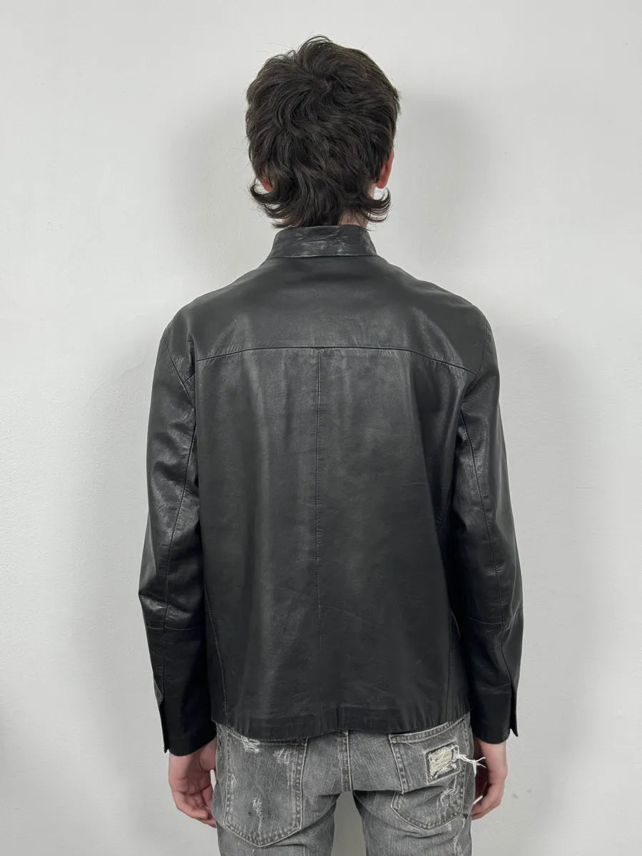 1990s Emporio Armani Pure Black Leather Jacket cxRMbzJ 3