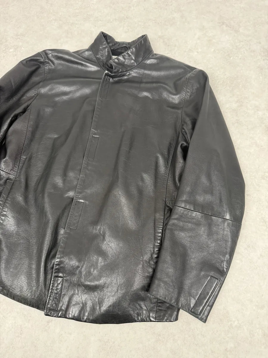 1990s Emporio Armani Pure Black Leather Jacket cxRMbzJ 4