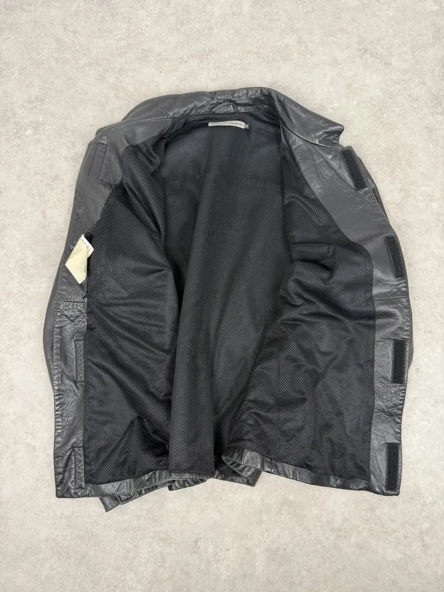 1990s Emporio Armani Pure Black Leather Jacket cxRMbzJ 7