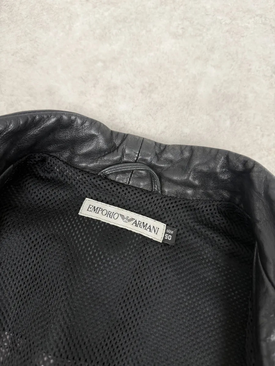 1990s Emporio Armani Pure Black Leather Jacket cxRMbzJ 8