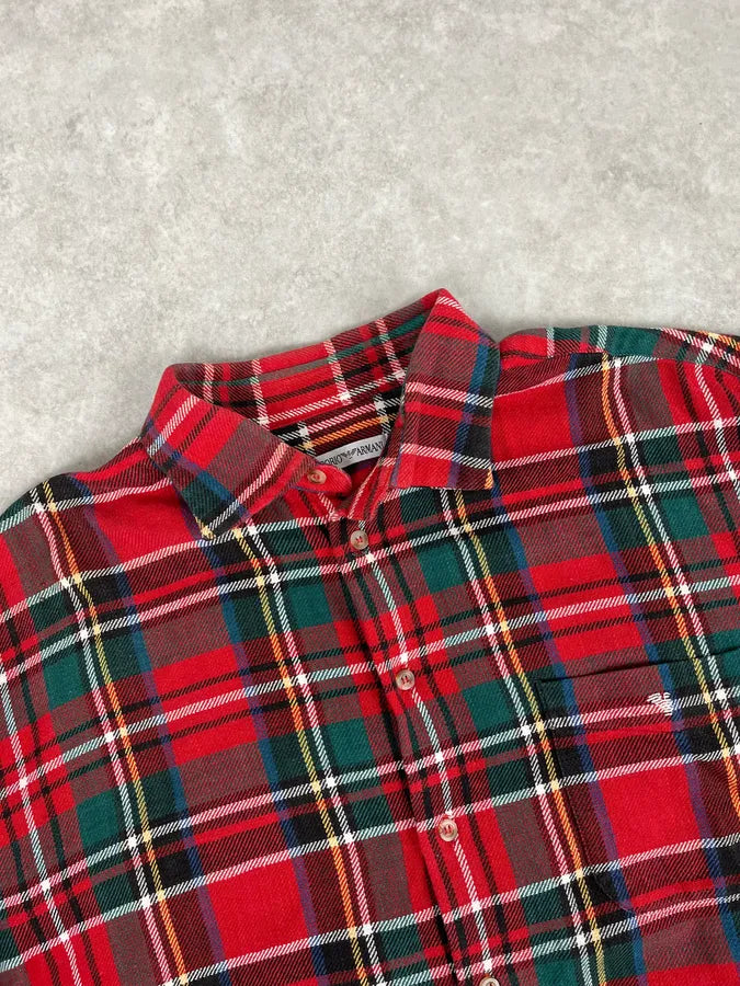1990s Emporio Armani Red & Green Checkered Shirt RCnxjcb 4