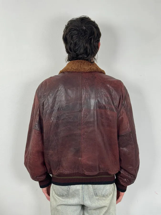 1990s Emporio Armani Sicons Brown Eroded Aviator Bomber Leather Jacket bWLiAfm 2