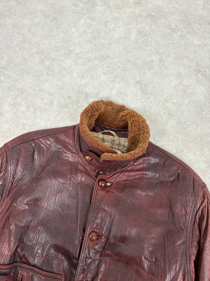 1990s Emporio Armani Sicons Brown Eroded Aviator Bomber Leather Jacket bWLiAfm 3