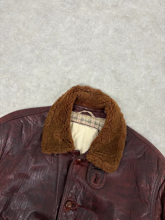 1990s Emporio Armani Sicons Brown Eroded Aviator Bomber Leather Jacket bWLiAfm 4