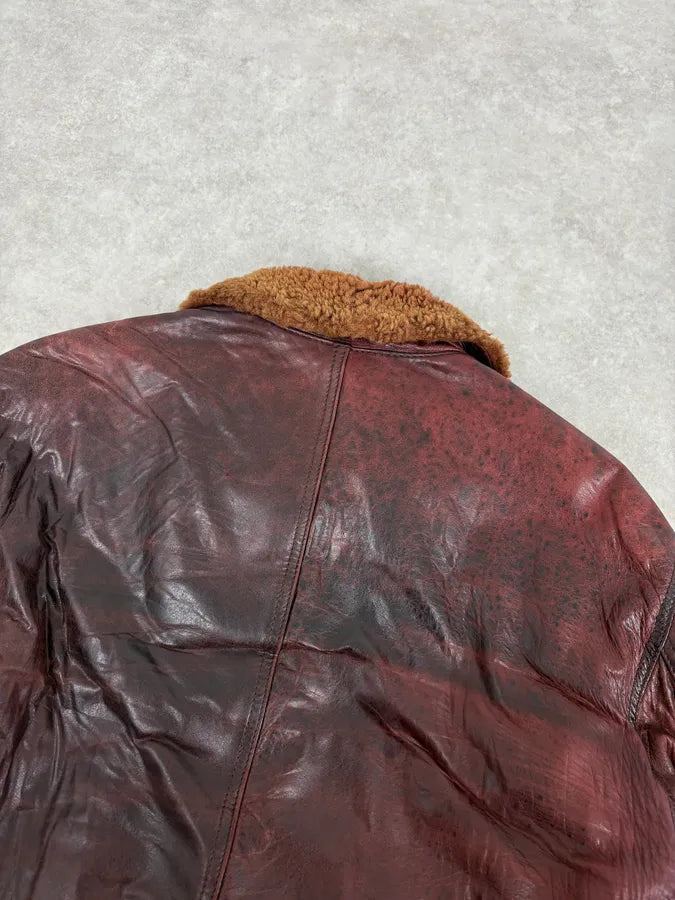 1990s Emporio Armani Sicons Brown Eroded Aviator Bomber Leather Jacket bWLiAfm 6