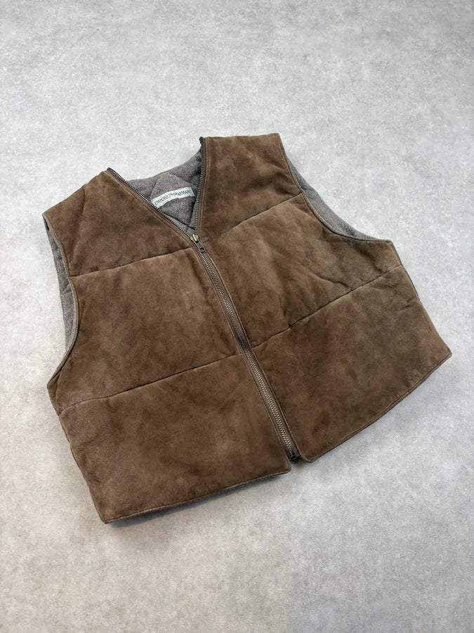 1990s Emporio Armani Suede Brown Leather Vest EiPMCtb 3