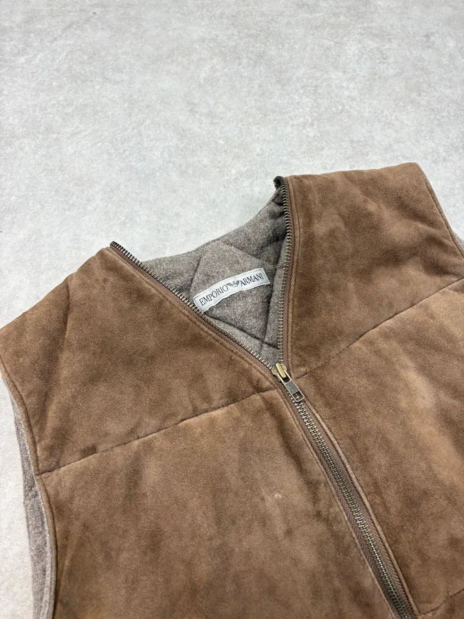 1990s Emporio Armani Suede Brown Leather Vest EiPMCtb 4