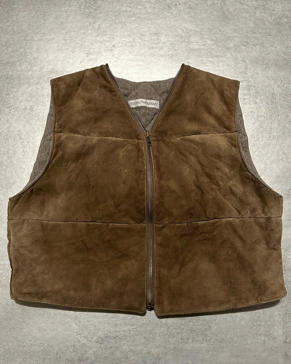 1990s Emporio Armani Suede Brown Leather Vest EiPMCtb 0