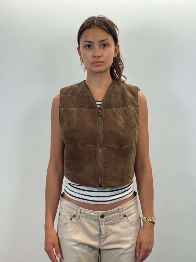 1990s Emporio Armani Suede Brown Leather Vest EiPMCtb 1