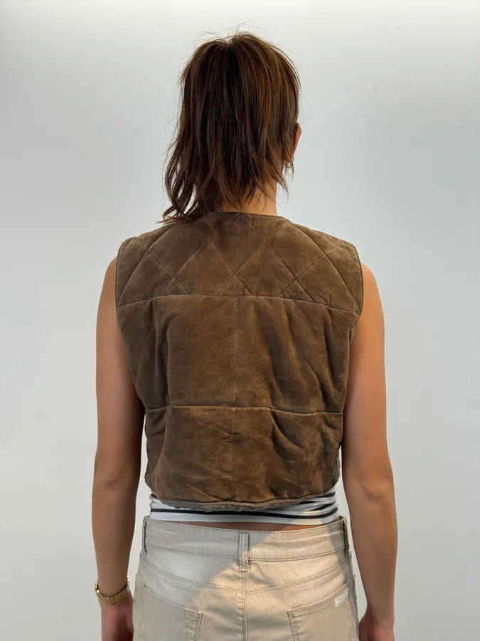 1990s Emporio Armani Suede Brown Leather Vest EiPMCtb 2