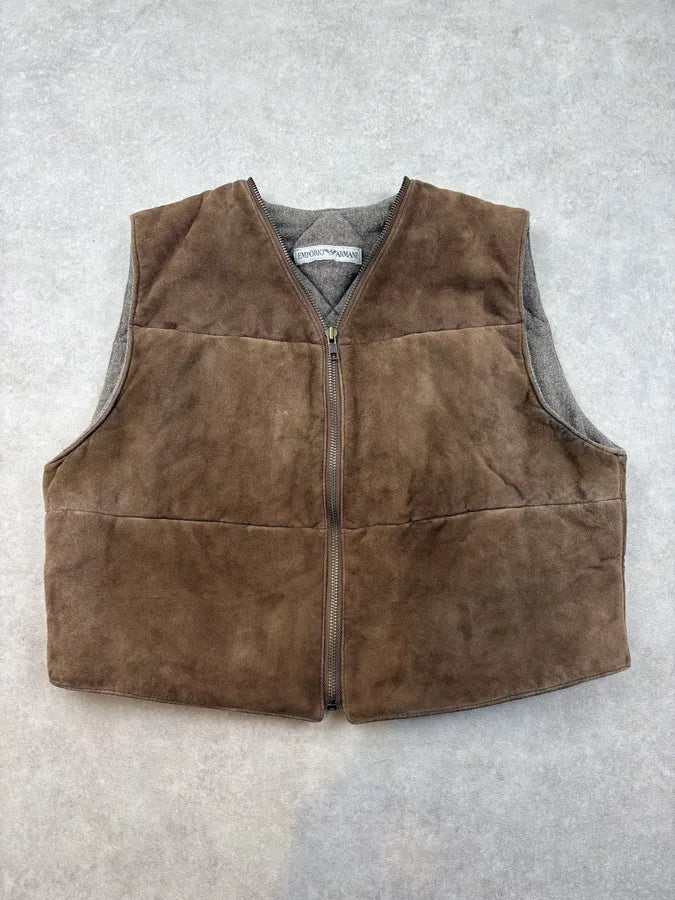 1990s Emporio Armani Suede Brown Leather Vest EiPMCtb 0