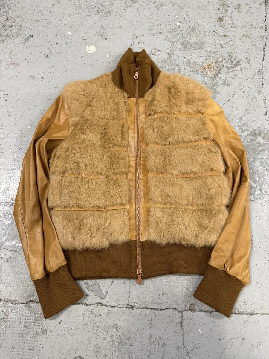 1990s Evapel Beige Faux Fur Leather Jacket wWTXGsL 0