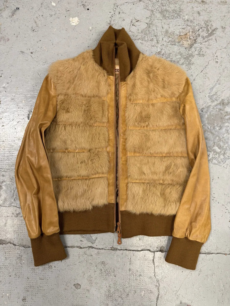 1990s Evapel Beige Faux Fur Leather Jacket wWTXGsL 4