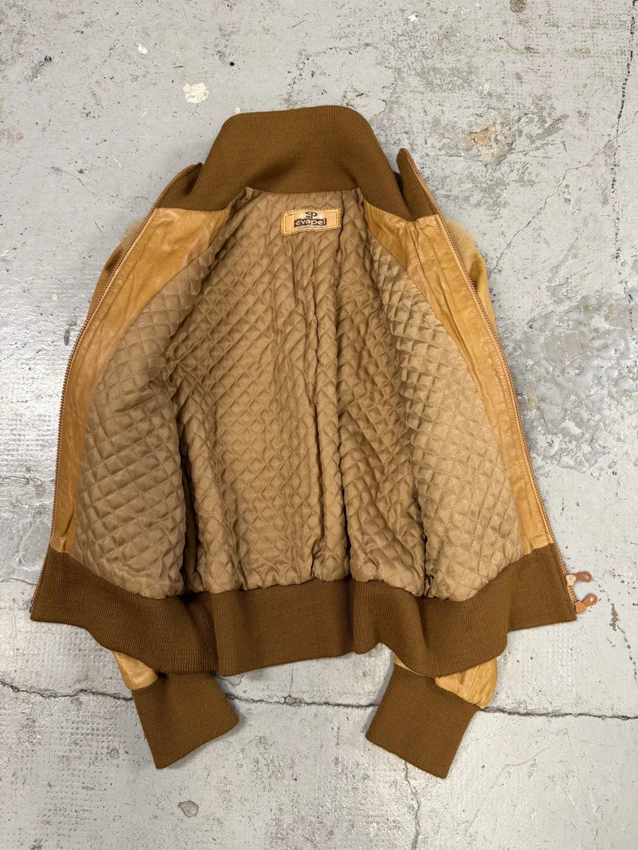 1990s Evapel Beige Faux Fur Leather Jacket wWTXGsL 5
