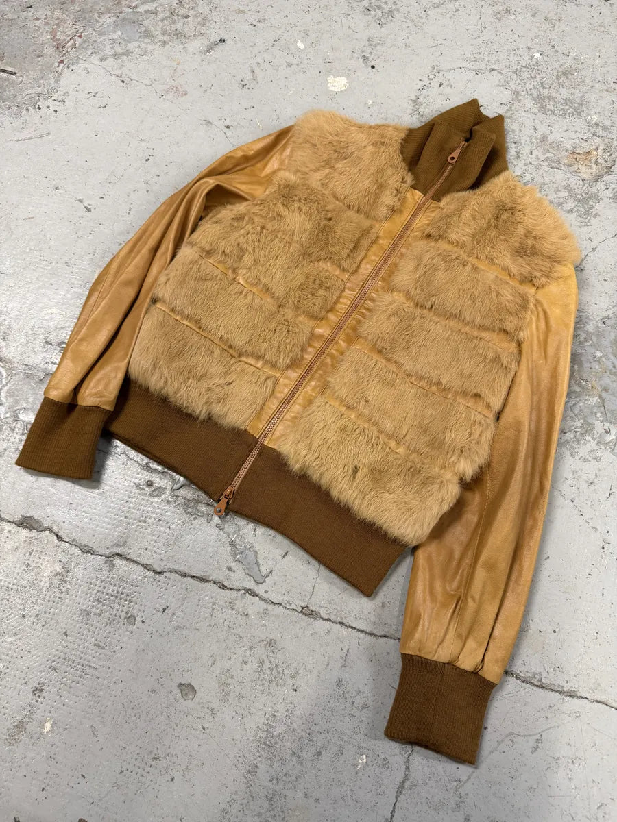 1990s Evapel Beige Faux Fur Leather Jacket wWTXGsL 6
