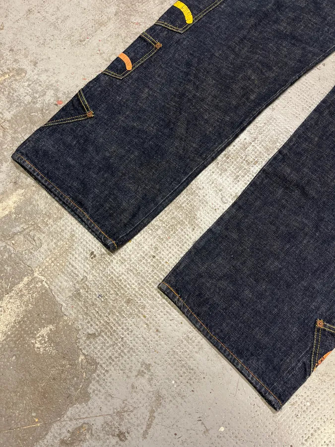 1990s Evisu Multi Pockets Painted Brut Denim Large Collector Jeans (XXL) kftxeiv 10