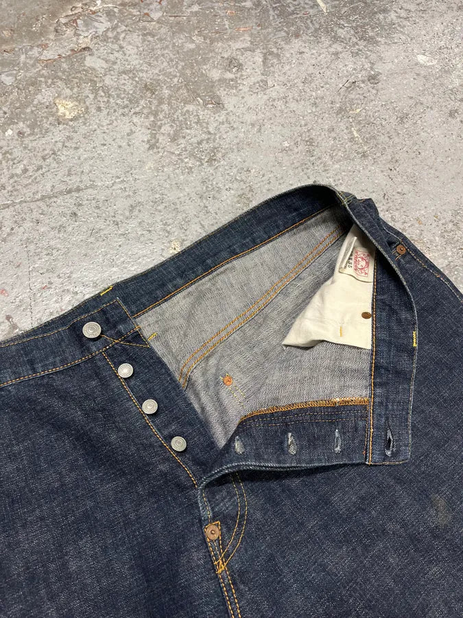 1990s Evisu Multi Pockets Painted Brut Denim Large Collector Jeans (XXL) kftxeiv 12