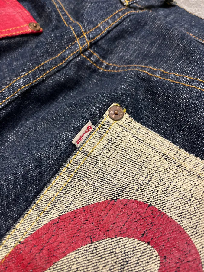 1990s Evisu Multi Pockets Painted Brut Denim Large Collector Jeans (XXL) kftxeiv 8
