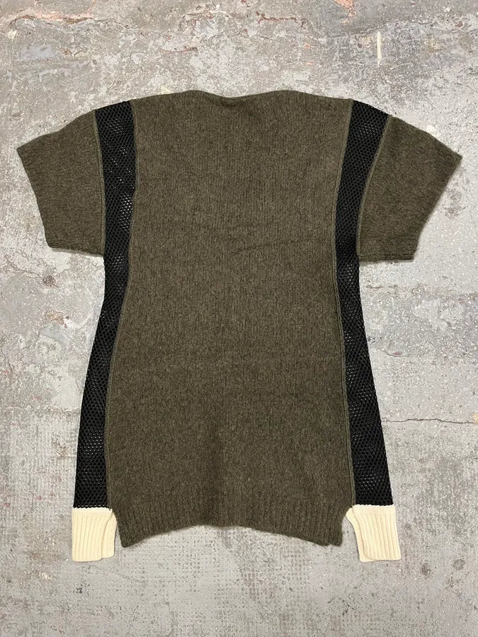 1990s Fendi Wool Khaki Black Mesh V-Neck Top (M/L) MCNGUAs 3