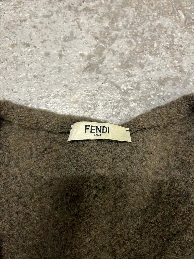 1990s Fendi Wool Khaki Black Mesh V-Neck Top (M/L) MCNGUAs 4