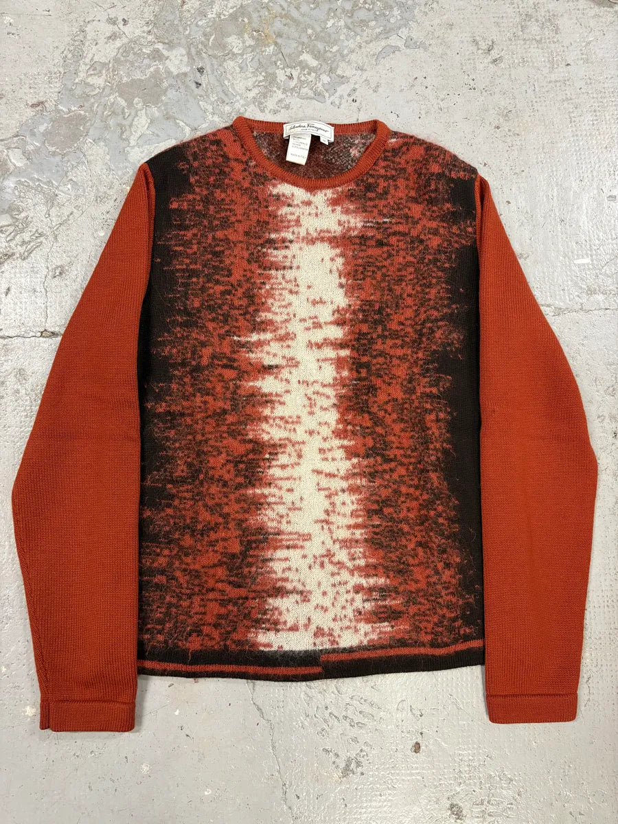1990s Ferragamo Red Mohair Crewneck Sweater jWTFwhD 0