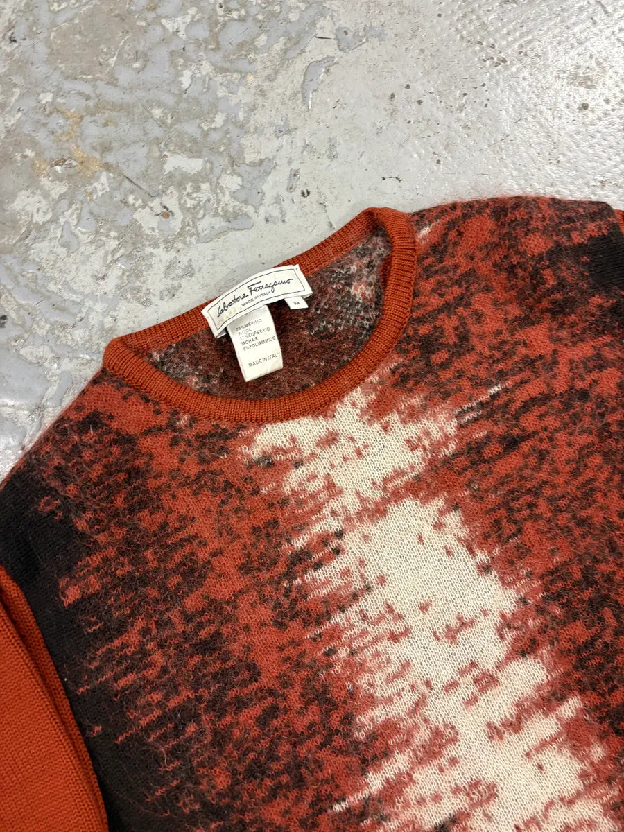 1990s Ferragamo Red Mohair Crewneck Sweater jWTFwhD 4