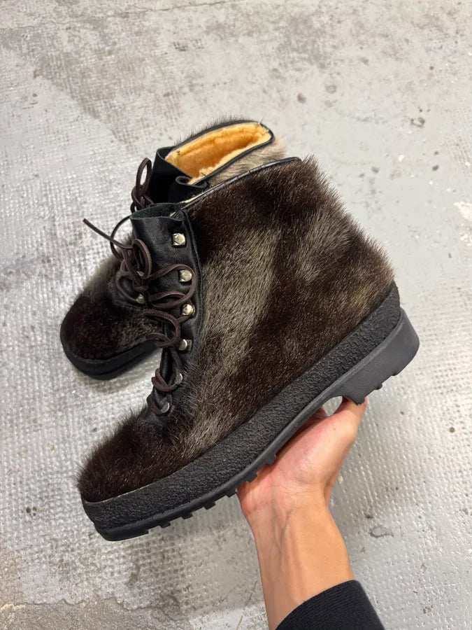 1990s Frimas Fur Black Ski Boots uGfXnfY 4