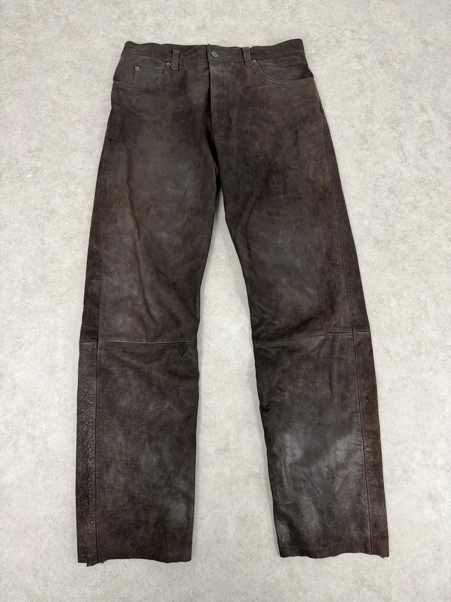 1990s Front Line Italian Eroded Brown Leather Pants QTjLbxd 0