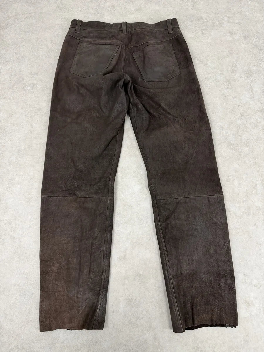 1990s Front Line Italian Eroded Brown Leather Pants QTjLbxd 1
