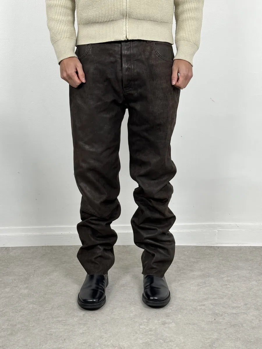 1990s Front Line Italian Eroded Brown Leather Pants QTjLbxd 2