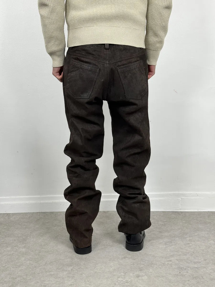 1990s Front Line Italian Eroded Brown Leather Pants QTjLbxd 3