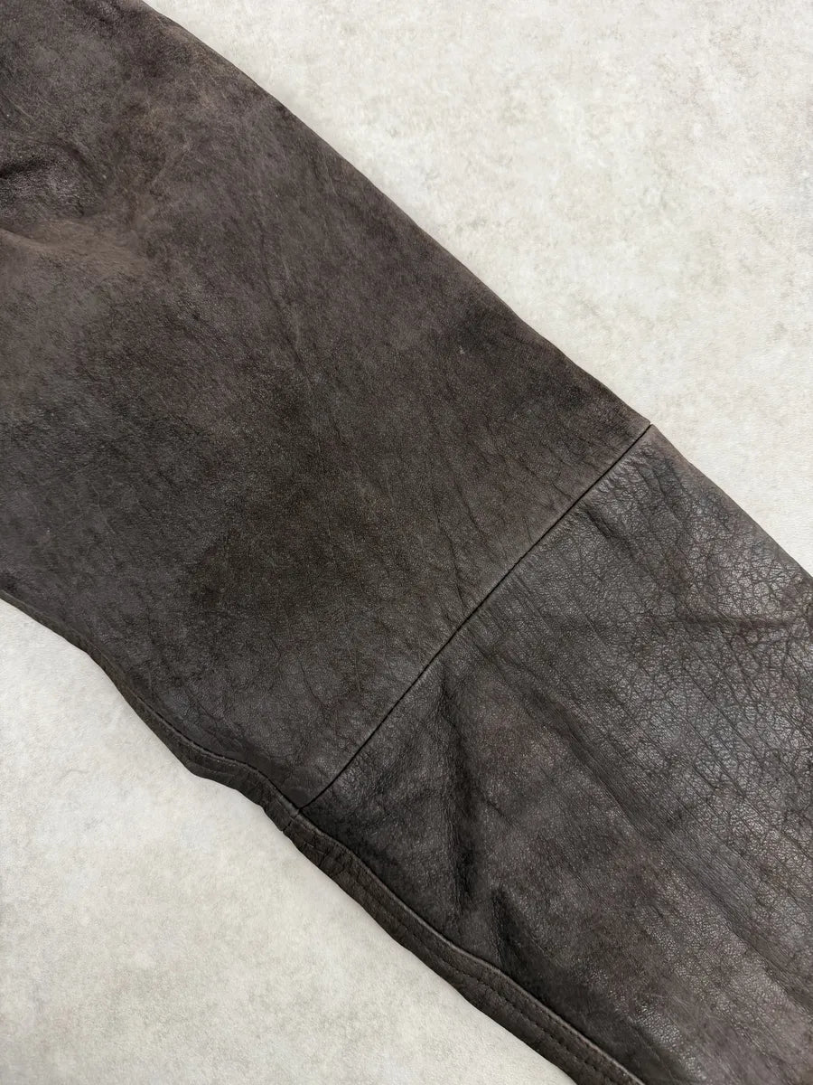 1990s Front Line Italian Eroded Brown Leather Pants QTjLbxd 5