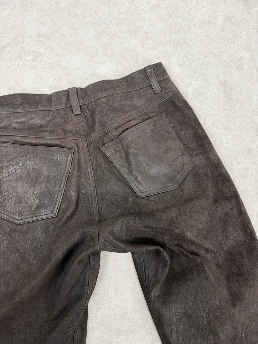 1990s Front Line Italian Eroded Brown Leather Pants QTjLbxd 7