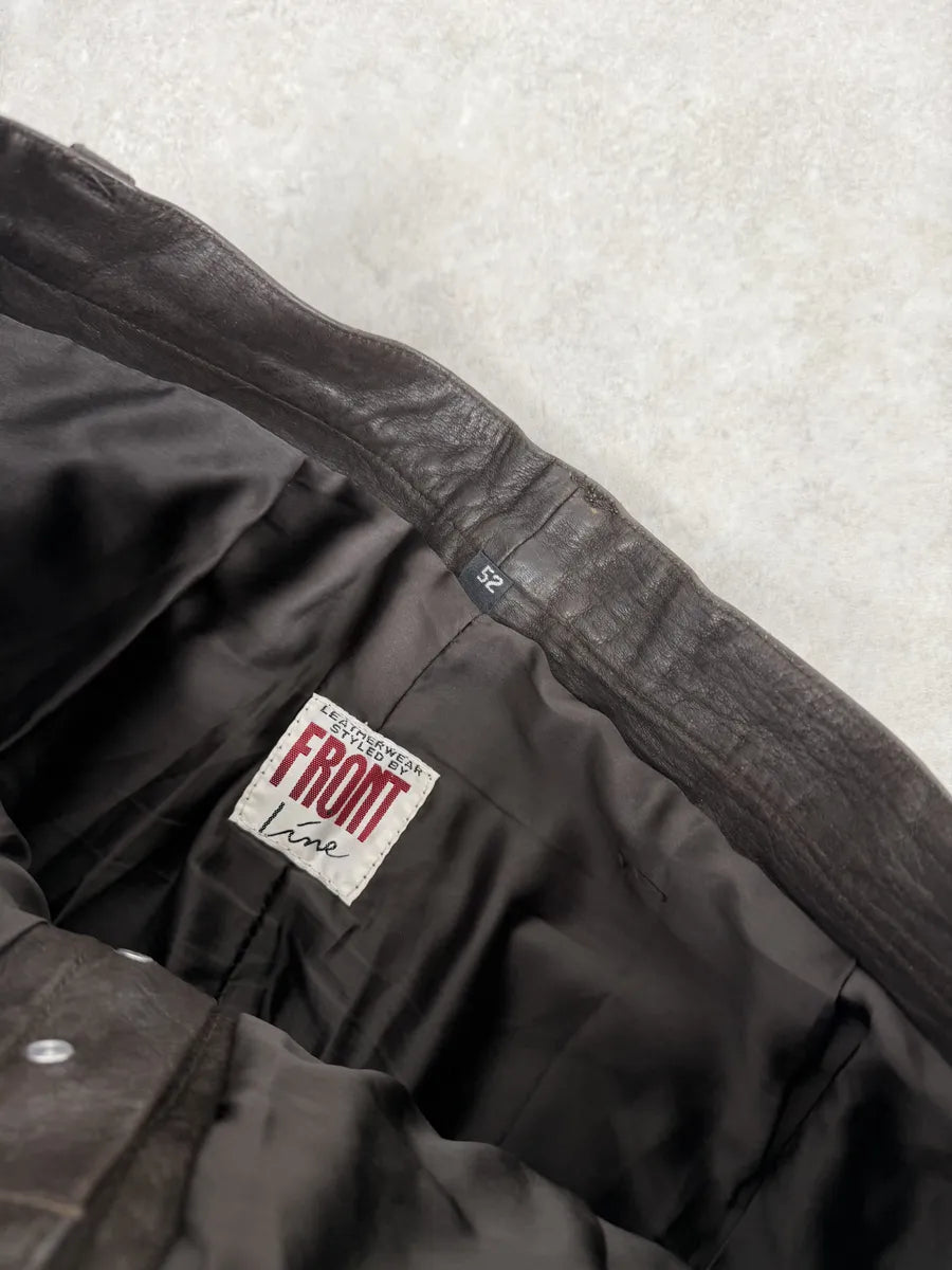 1990s Front Line Italian Eroded Brown Leather Pants QTjLbxd 8