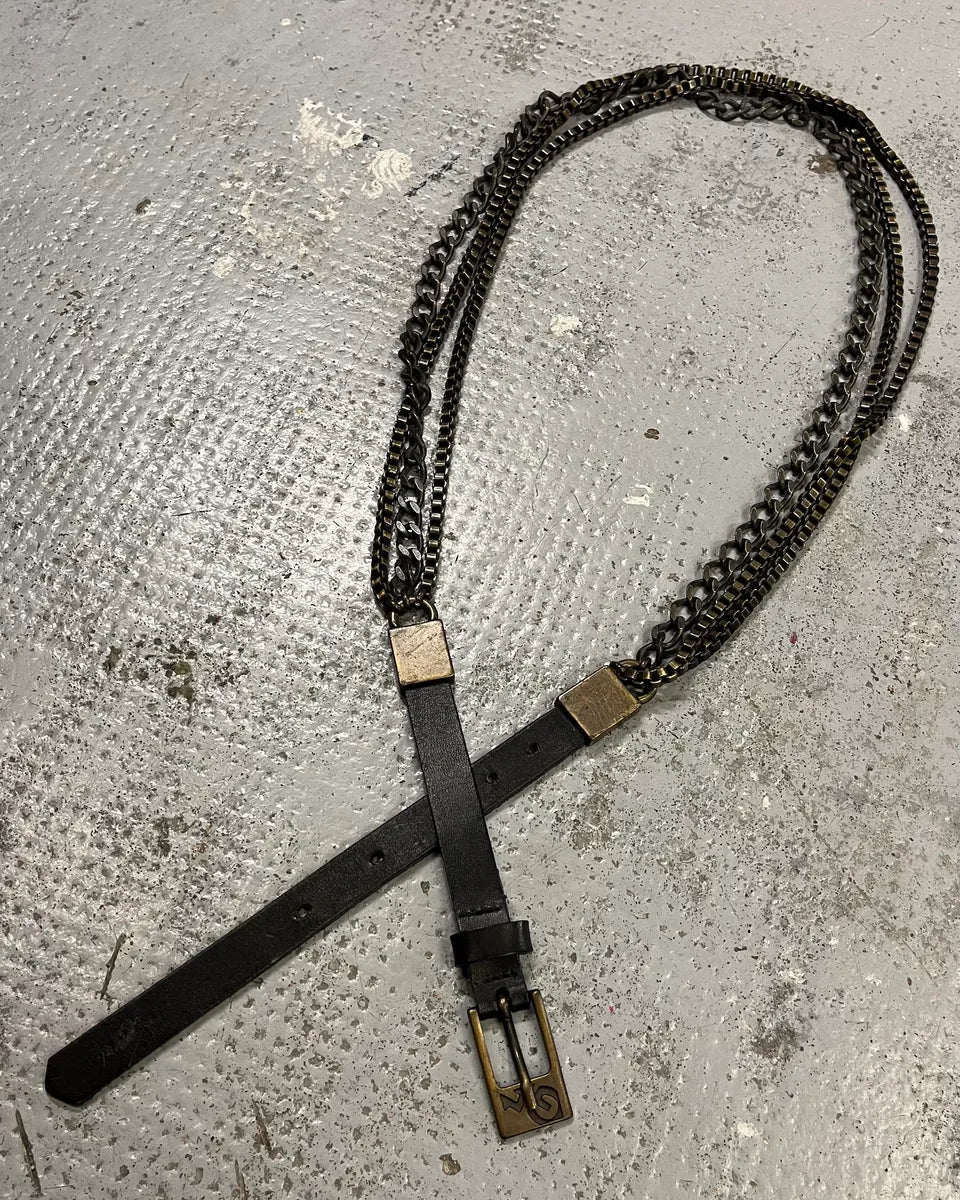 1990s Gianfranco Ferré Black Leather Chain-Link Statement Belt fuqBteo 0