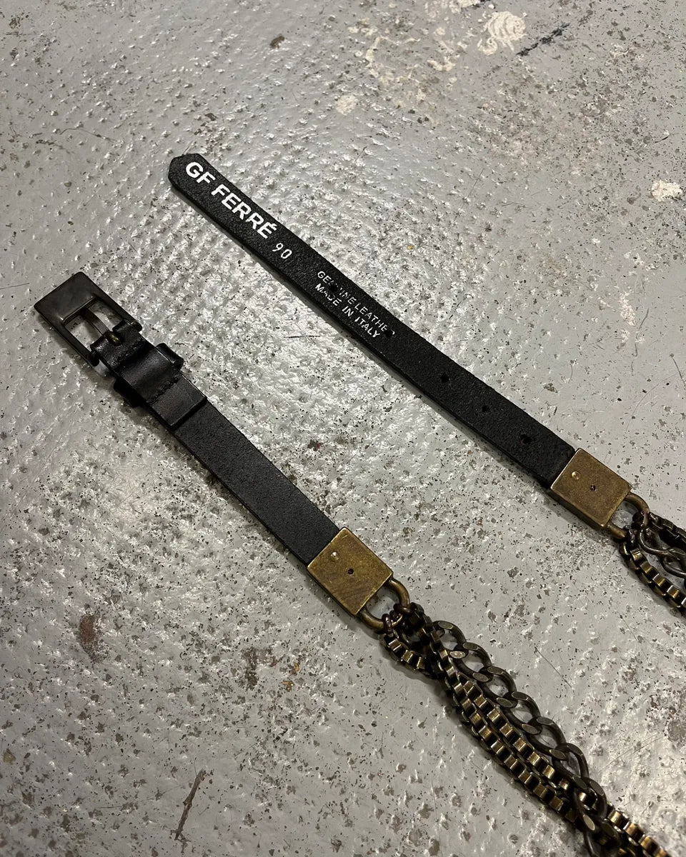 1990s Gianfranco Ferré Black Leather Chain-Link Statement Belt fuqBteo 6