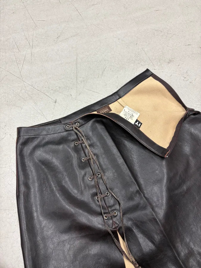 1990s Gianfranco Ferré Black Leather Lace-Up Skirt kwgatsw 7