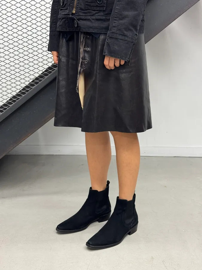 1990s Gianfranco Ferré Black Leather Lace-Up Skirt kwgatsw 2