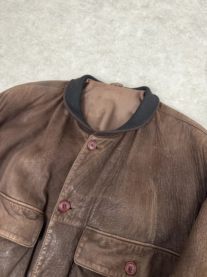 1990s Gianfranco Ferré Brown Buttoned Classy Leather Jacket eSUeHbb 4