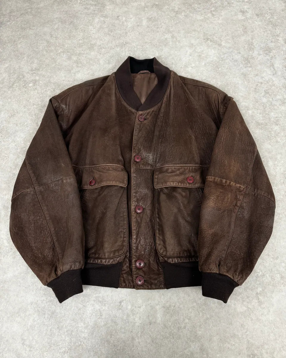 1990s Gianfranco Ferré Brown Buttoned Classy Leather Jacket eSUeHbb 0