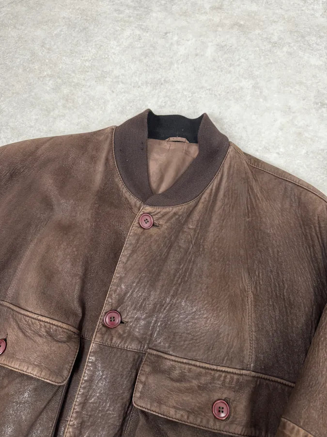 1990s Gianfranco Ferré Brown Buttoned Classy Leather Jacket eSUeHbb 3