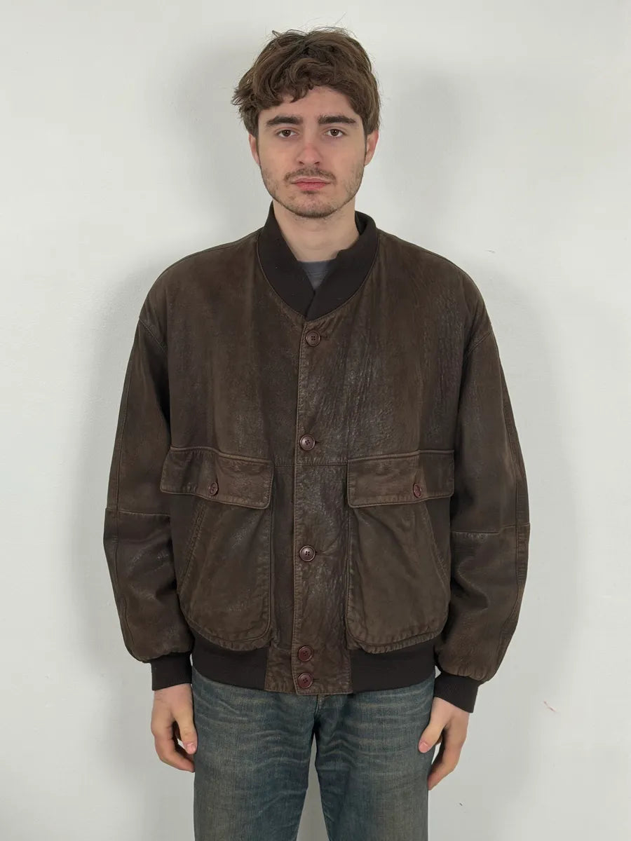 1990s Gianfranco Ferré Brown Buttoned Classy Leather Jacket eSUeHbb 1