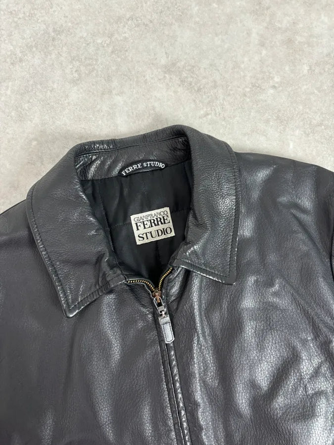 1990s Gianfranco Ferré Calfskin Leather Black Jacket BlUALlT 3