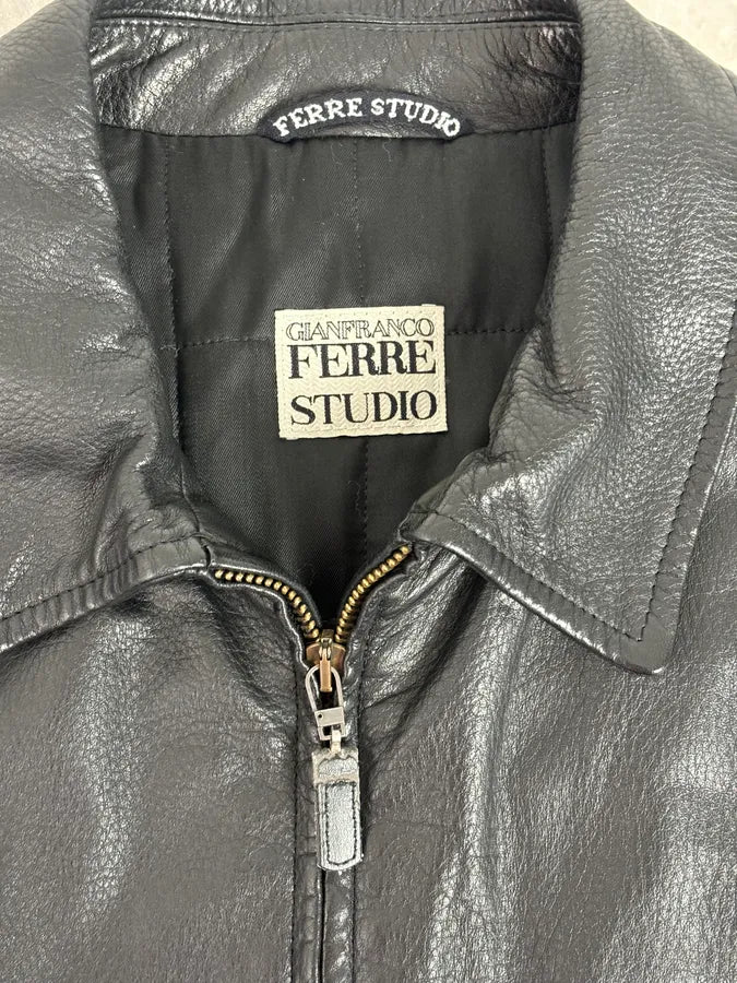 1990s Gianfranco Ferré Calfskin Leather Black Jacket BlUALlT 8
