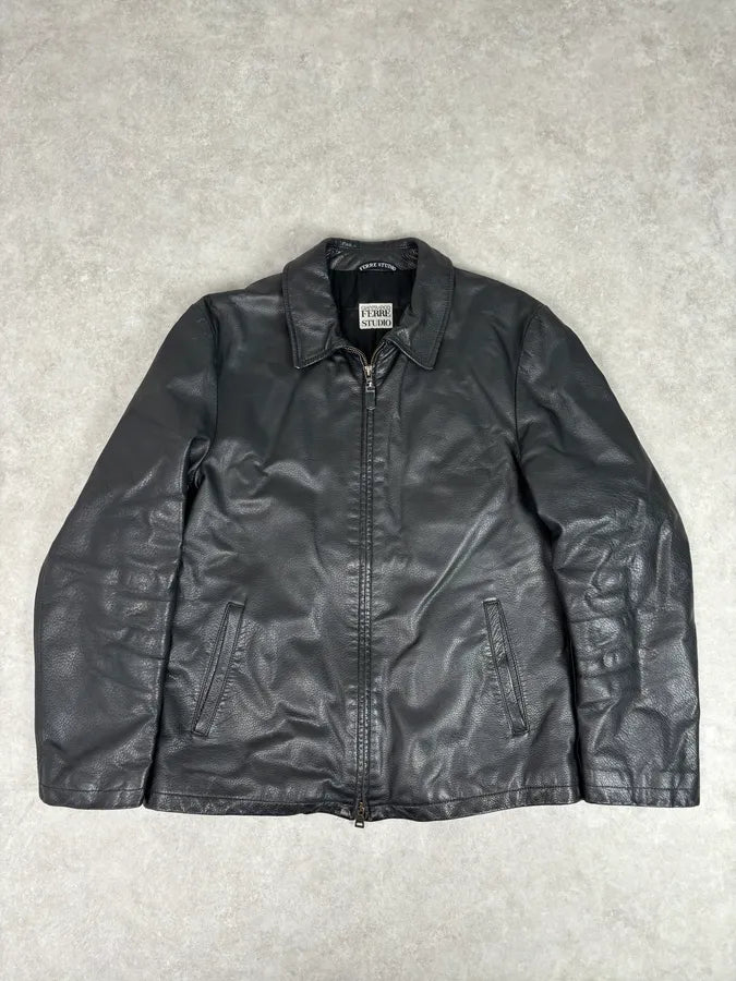 1990s Gianfranco Ferré Calfskin Leather Black Jacket BlUALlT 2