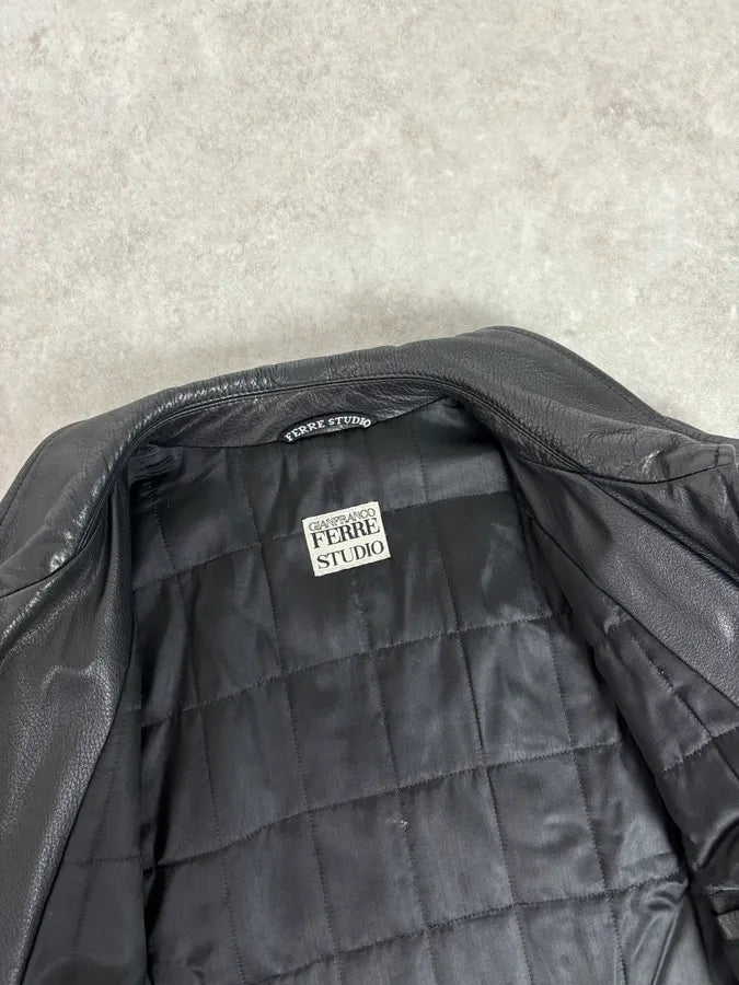 1990s Gianfranco Ferré Calfskin Leather Black Jacket BlUALlT 7