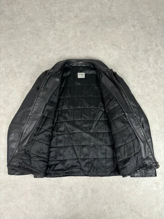 1990s Gianfranco Ferré Calfskin Leather Black Jacket BlUALlT 6