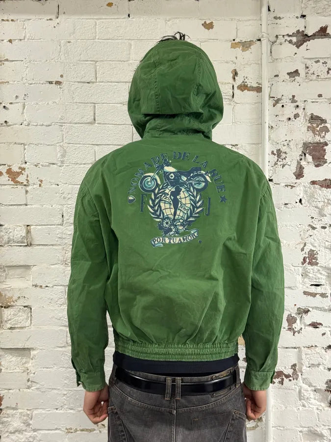 1990s Gianfranco Ferré Green Light Hooded Bomber Jacket HrDYgsx 2