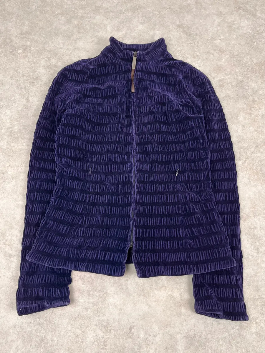 1990s Gianfranco Ferré Navy Velvet Zip-up Jacket hcKYsQb 0